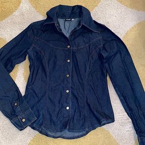 DOLCE & GABBANA vintage snap jean blouse/top large collar sz M